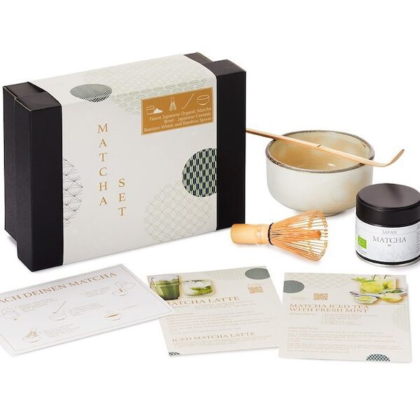 Matcha Geschenkset mit Schale, Besen, Löffel Premium Matcha k.b.A. 30 g inkl. 3 Produktkarte