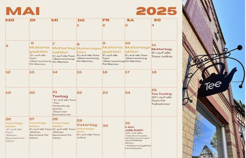 Unsere Mai Aktionen!!! 1 Mai Kalender 2025 idsteiner teeladen